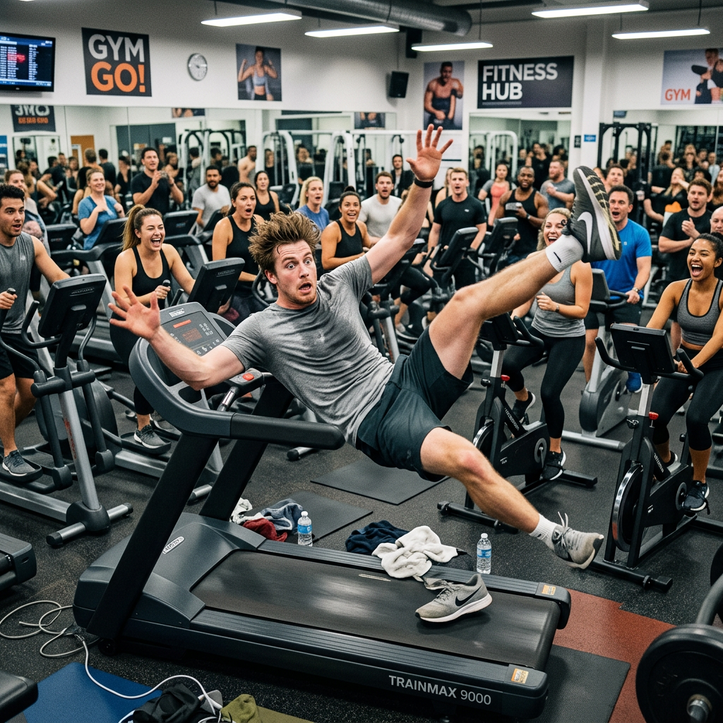 Falling off a treadmill at a packed gym